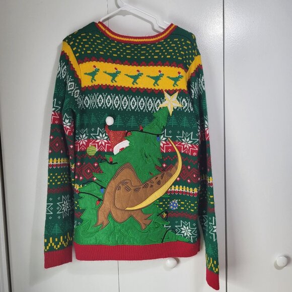 Ugly Christmas Sweater Adult SZ Medium Holiday Time Dinosaur T-Rex Funny - Picture 2 of 10